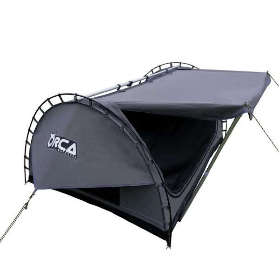 Other * | Orca Outdoors Deluxe Double Size Canvas Swag With 70Mm Mattress And Awning Poles Grey