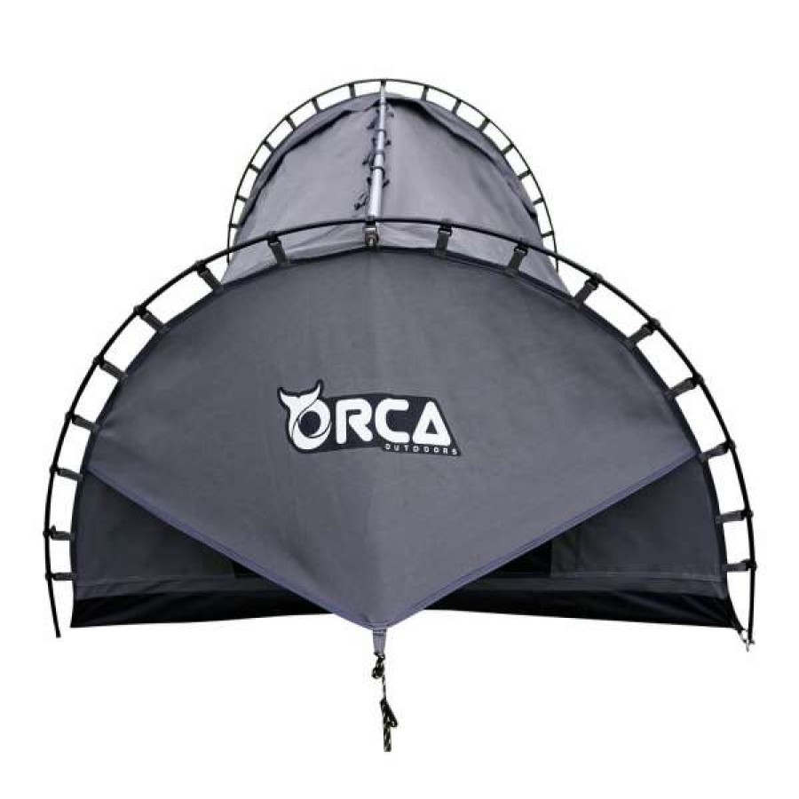 Other * | Orca Outdoors Deluxe Double Size Canvas Swag With 70Mm Mattress And Awning Poles Grey