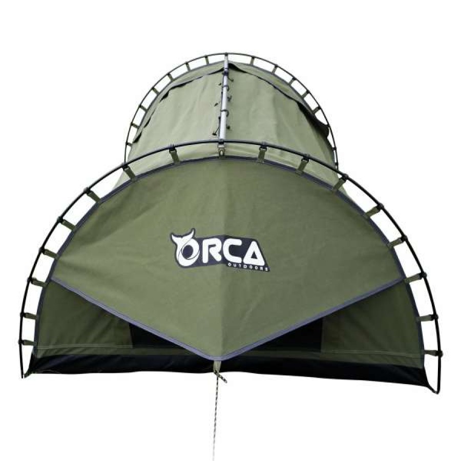 Other * | Orca Outdoors Deluxe Double Size Canvas Swag With 70Mm Mattress And Awning Poles Khaki